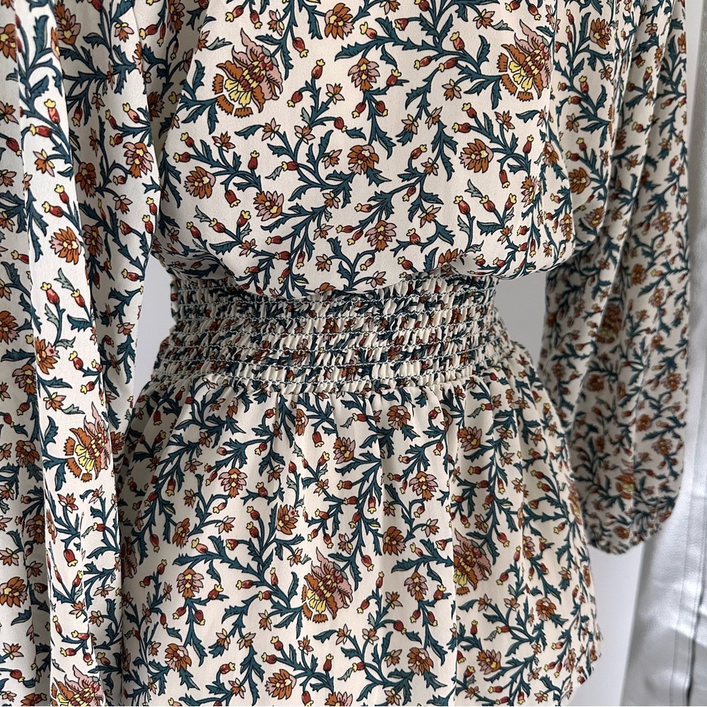 MAX STUDIO Beige Floral Tie-Waist V-Neck Blouse Boho Peplum Folk NWT M - Picture 6 of 10